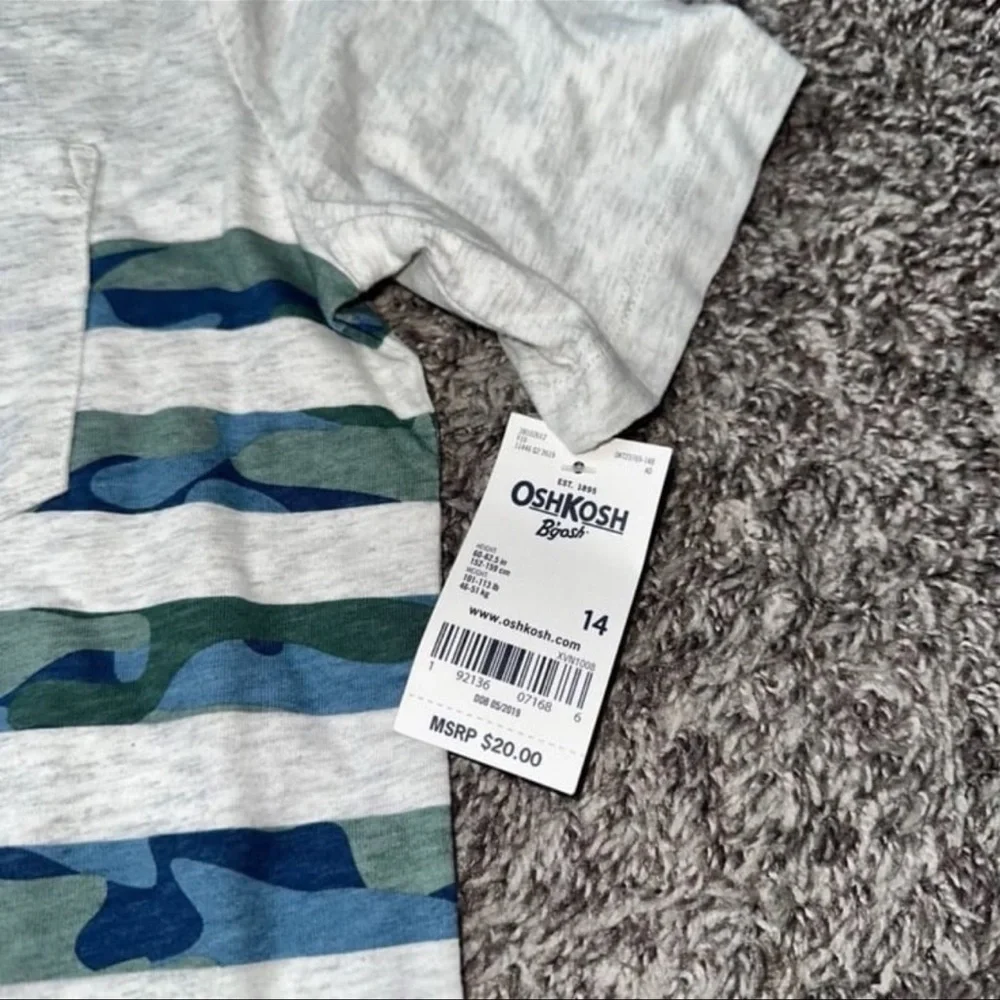 Oshkosh B’gosh Boys Camouflage Striped T-Shirt Size 14 NWT